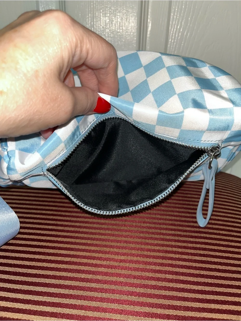 Lemon Drop Shop Mini Blue Checkered Crossbody Bum Bag